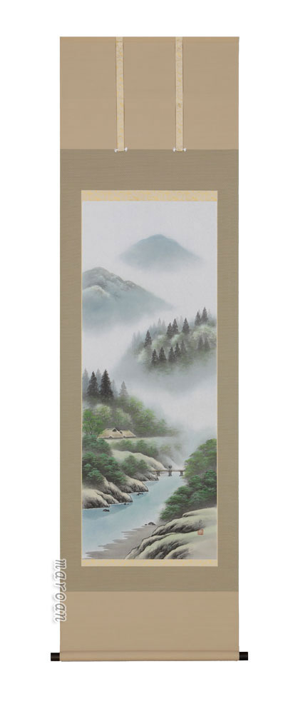掛け軸／掛軸　彩色山水（井原　史朗）<br>【送料無料】【代引手数料無料】