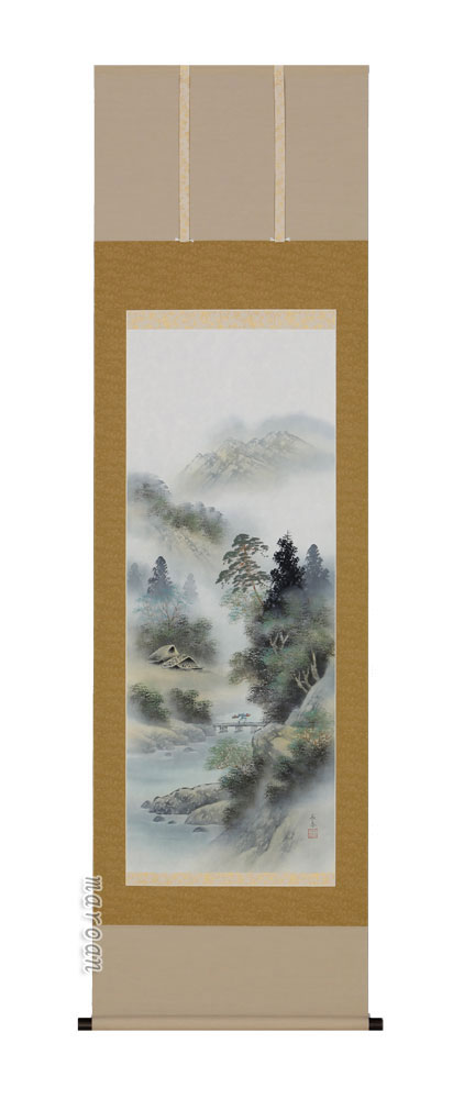 掛け軸／掛軸　彩色山水（中野　長春）(図柄色々有）<br>【送料無料】【代引手数料無料】