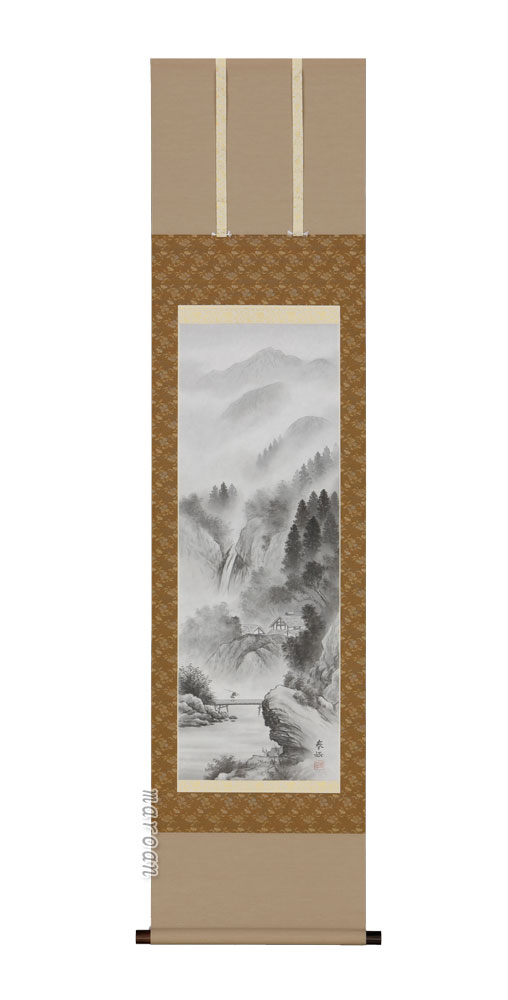 掛け軸／掛軸　水墨山水（遠藤　春岳）<br>【送料無料】【代引手数料無料】