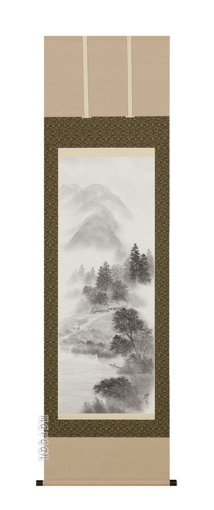 掛け軸／掛軸　水墨山水（箕輪翠香）<br>【送料無料】【代引手数料無料】