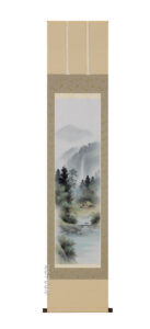 掛け軸／掛軸　彩色山水（中野　長春）（尺巾立）(図柄色々有）<br>【送料無料】【代引手数料無料】<br>