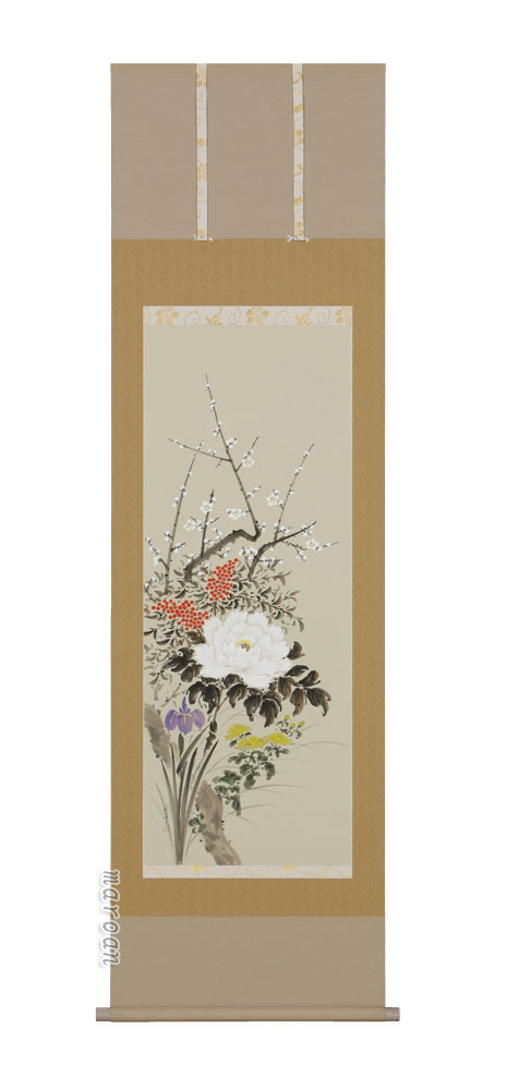 掛け軸／掛軸 四季草花（尾上 晩翠） 【送料無料】【代引手数料無料】