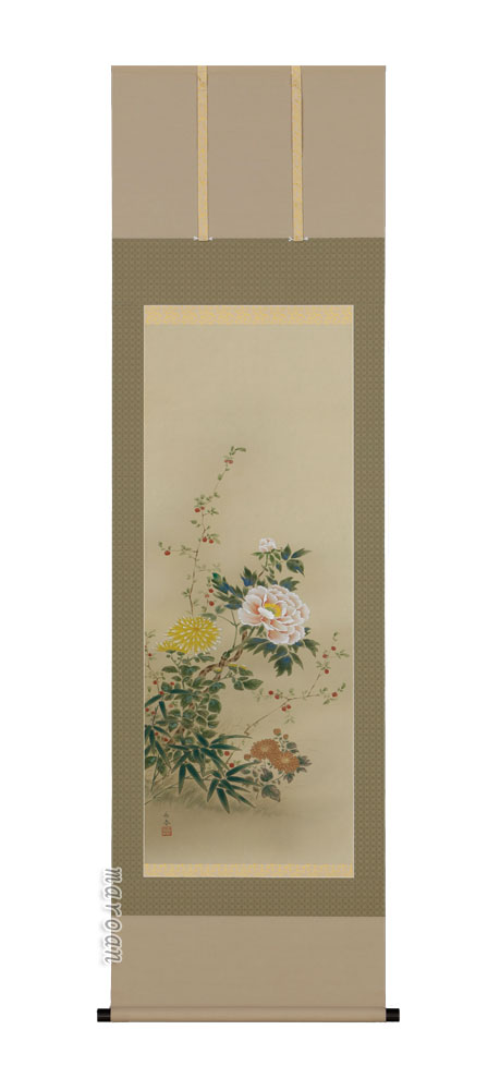 掛け軸／掛軸 四季草花（中野 長春） 【送料無料】【代引手数料無料】