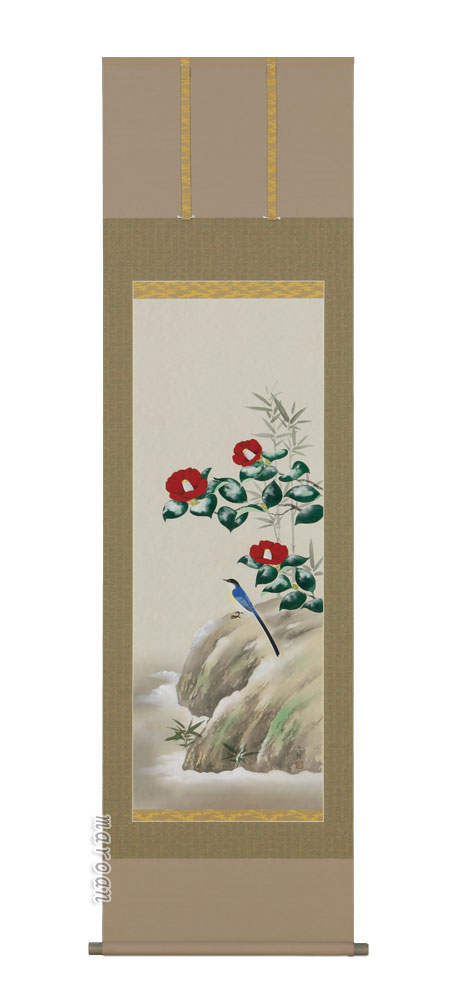 掛け軸／掛軸 寒椿に小鳥（林 文耀） 【送料無料】【代引手数料無料】