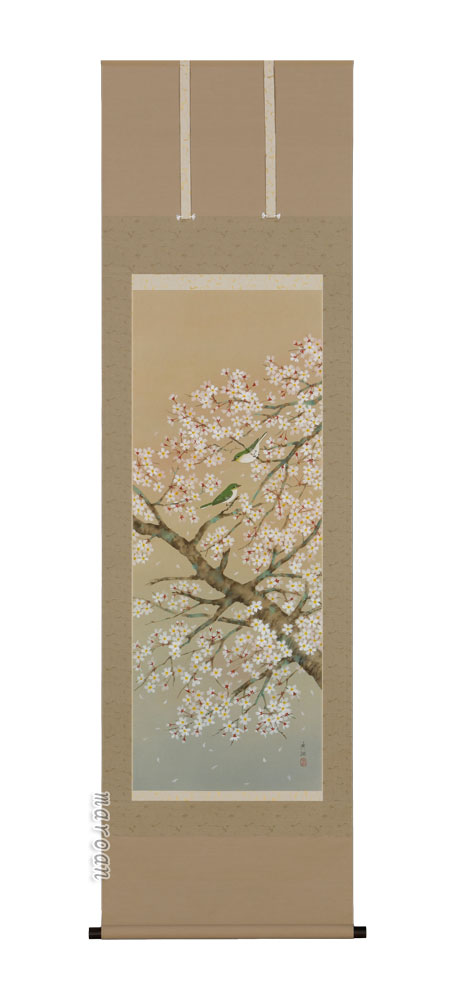 掛け軸／掛軸 桜に小鳥（鈴木 秀湖） 【送料無料】【代引手数料無料】