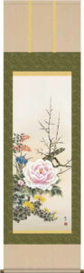掛け軸／掛軸【花鳥/尺五】<br>四季花　山村 観峰(三美会)<br>【送料無料】【代引手数料無料】
