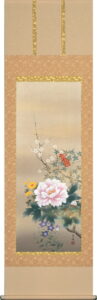 掛け軸 四季花（松村 朱夏）<br>　モダン　花鳥　年中掛け　牡丹　<br>　【送料無料】【代引手数料無料】