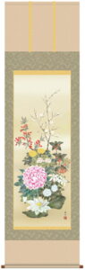 掛け軸 掛軸 かけじく 花鳥画<br>名花十友（西尾　香悦）<br>送料無料 代引き手数料無料