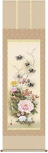 掛け軸 掛軸 花鳥画<br>名花繚乱（吉井　蘭月）<br>送料無料 代引き手数料無料