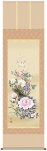 掛け軸 掛軸 かけじく 花鳥画<br>四季花（吉井　蘭月）<br>送料無料 代引き手数料無料