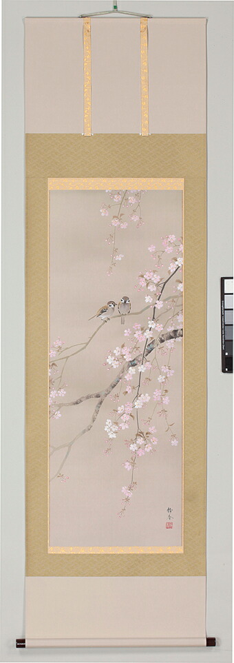 掛け軸 桜に小禽(北条 静香) 春 国花 侘び寂び 御祝 合格祝 入学祝 就職祝【送料無料】【代引手数料無料】
