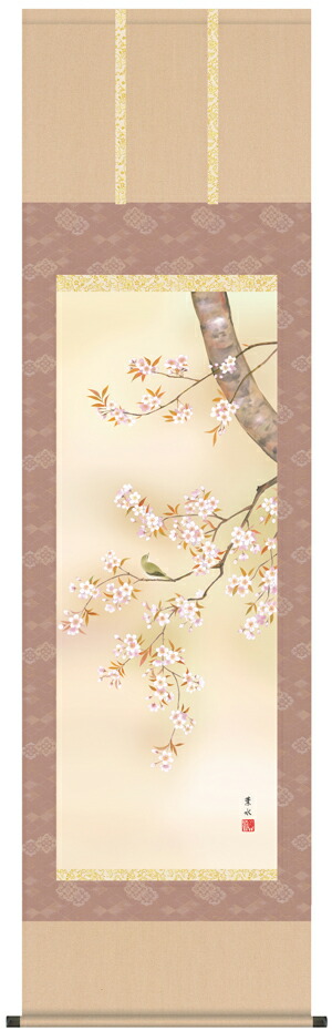 掛け軸／掛軸／かけじく【花鳥画】 桜花（緒方 葉水） 【送料無料】【代引き手数料無料】