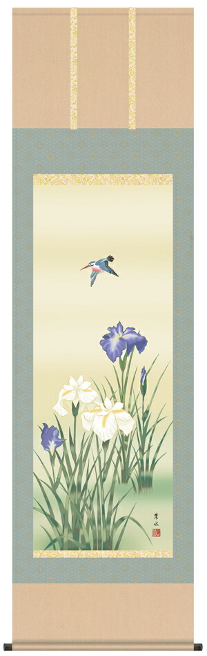 掛け軸／掛軸／かけじく【花鳥画】 菖蒲（緒方 葉水） 【送料無料】【代引き手数料無料】