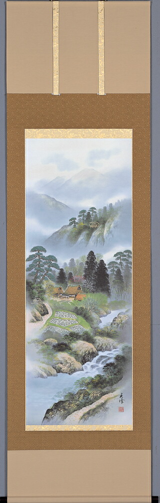掛け軸 四神相応山水図（国関 秀峰）<br>年中掛け・開運【特殊工芸作品】【送料無料】【代引手数料無料】