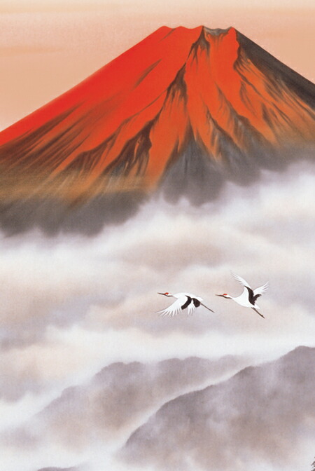 掛け軸／掛軸／かけじく【山水画】赤富士飛翔（熊谷　千風）【送料無料】【代引き手数料無料】