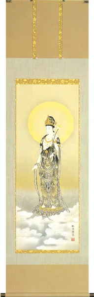 掛け軸／掛軸 雲上観音（野口 弧堂） 桐箱収納 お盆 お彼岸 法事 肉筆 観音様 【送料無料】【代引手数料無料】