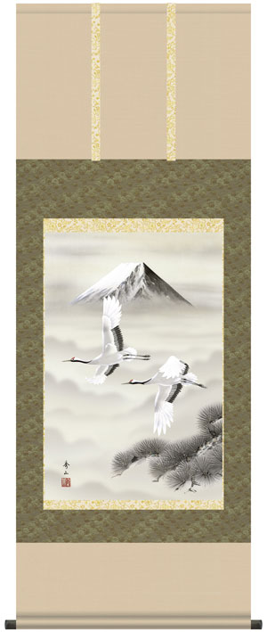 掛け軸／掛軸【鶴亀】富岳飛翔（鈴村　秀山）【送料無料】【代引手数料無料】