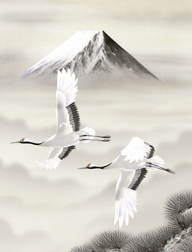 掛け軸／掛軸【鶴亀】富岳飛翔（鈴村　秀山）【送料無料】【代引手数料無料】