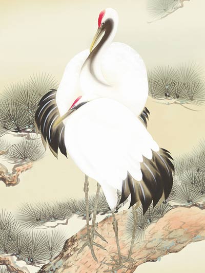 掛け軸／掛軸【鶴亀】松上双鶴（山村　観峰）【送料無料】【代引手数料無料】