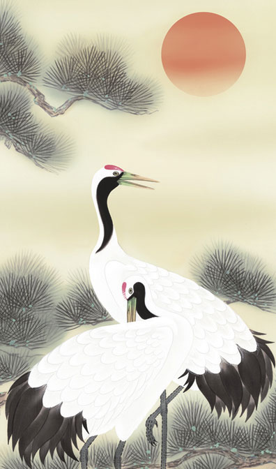 掛け軸／掛軸【鶴亀】松上双鶴（浮田　秋水）【送料無料】【代引手数料無料】