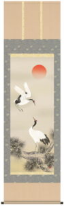 掛け軸／掛軸【鶴亀】<br>松上双鶴（鈴村　秀山）<br>【送料無料】【代引手数料無料】