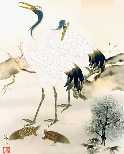 掛け軸／掛軸【鶴亀】松竹梅鶴亀（久米　涼山）【送料無料】【代引手数料無料】