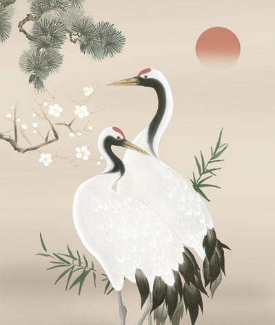 掛け軸／掛軸【鶴亀】松竹梅鶴亀（長江　桂舟）【送料無料】【代引手数料無料】