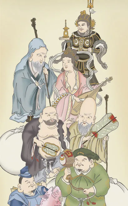 七福神 掛軸【慶祝】七福神（緒方 葉水） 商品画像