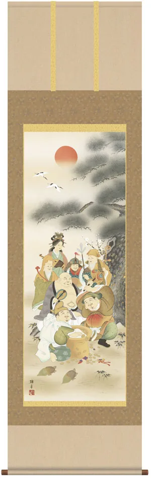 掛け軸／掛軸【縁起開運】 七福神（鵜飼 雄平） 【送料無料】【代引手数料無料】