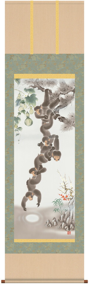 六瓢 掛軸／かけじく【開運画】月五猿六瓢息災図（久我 直哉） 商品画像