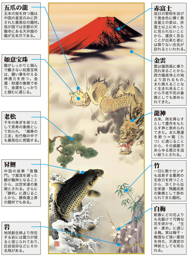 鯉・夫婦鯉 掛軸／かけじく【龍】【昇鯉】天龍昇鯉吉祥図（長江 桂舟） 家運隆盛 龍 鯉 開運 商品画像