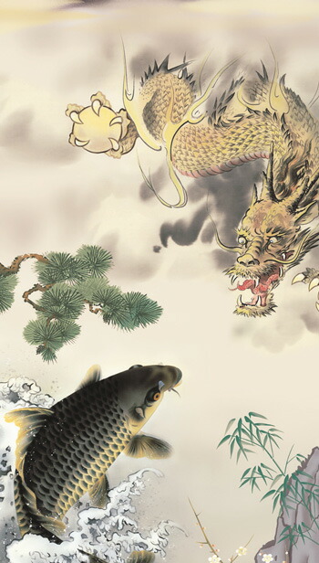鯉・夫婦鯉 掛軸／かけじく【龍】【昇鯉】天龍昇鯉吉祥図（長江 桂舟） 家運隆盛 龍 鯉 開運 商品画像