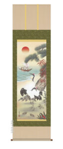 掛け軸／掛軸【縁起開運／尺三桐箱】<br>鶴亀三友福神図（遠山　翠洋）<br>【送料無料】【代引き手数料無料】