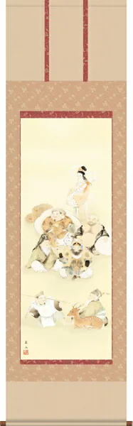 掛け軸 掛軸 七福神 正月 おめでたい構図 七福神（榎本 東山） 【送料無料】【代引手数料無料】