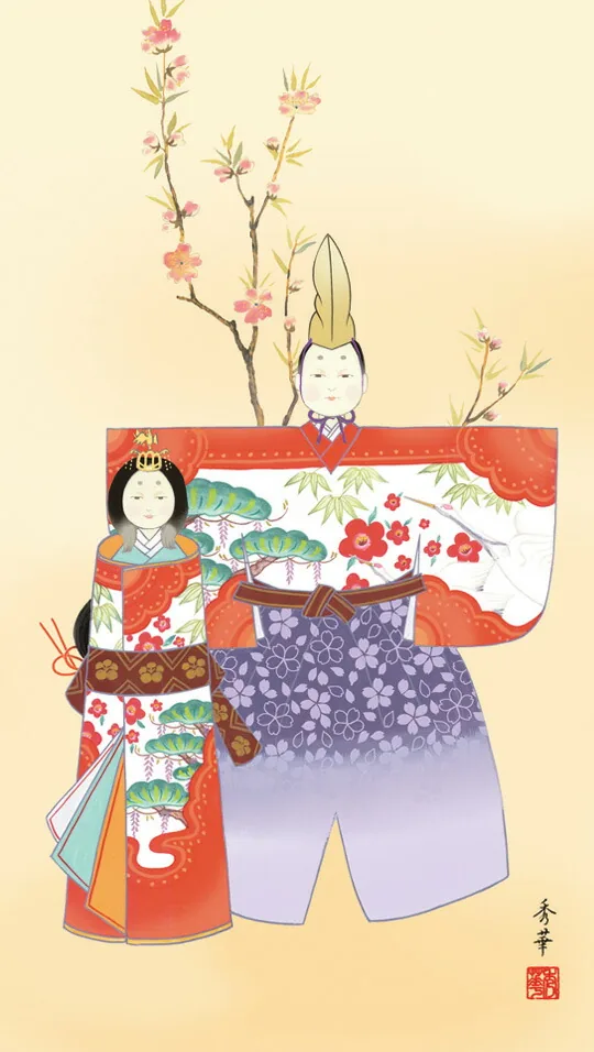 桃の節句・お雛様 掛軸【お雛さま】立雛（野川 秀華） 商品画像