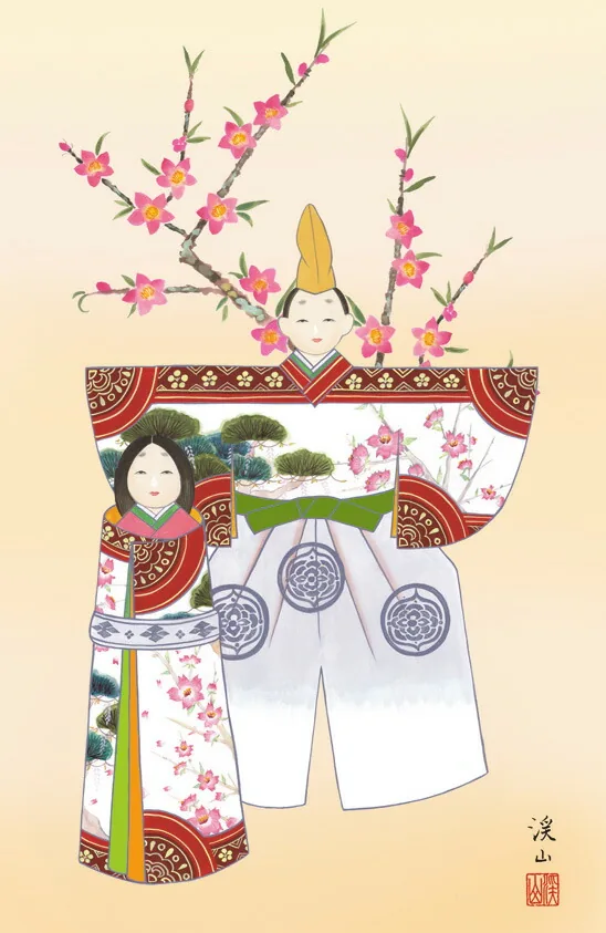 桃の節句・お雛様 掛軸【お雛さま】立雛（伊藤 渓山） 商品画像