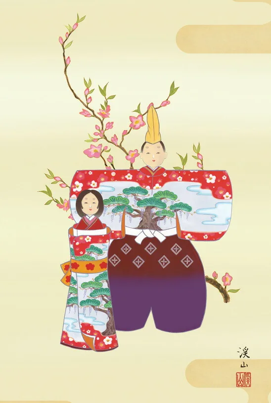 桃の節句・お雛様 掛軸【お雛さま】立雛（伊藤 渓山） 商品画像