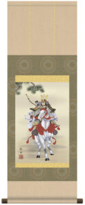掛け軸(掛軸)【尺幅】<br>白馬武者（長江　桂舟）<br>【送料無料】【代引手数料無料】