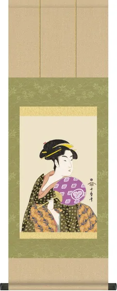 浮世絵 掛軸【浮世絵】団扇をもつおひさ（喜多川歌麿）