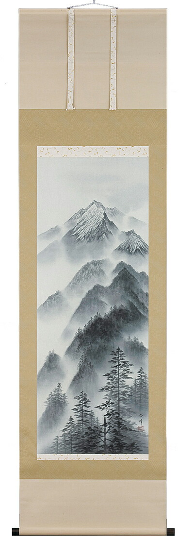 掛け軸／掛軸　水墨山水（山田白峰）<br>【送料無料】【代引き手数料無料】