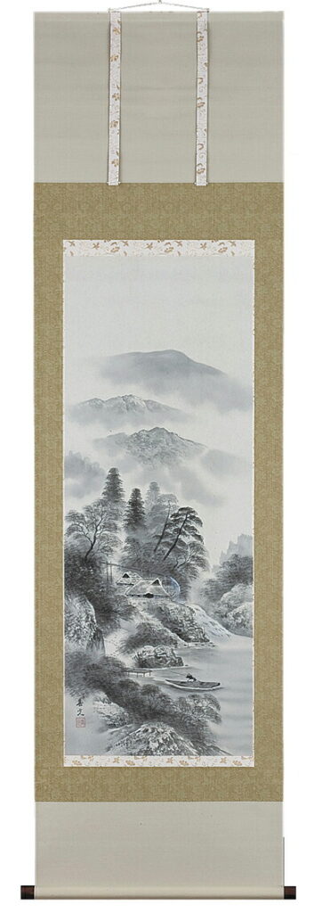 掛け軸／掛軸　水墨山水（安江春光）<br>【送料無料】【代引き手数料無料】