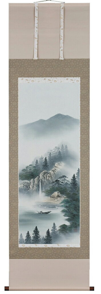 掛け軸／掛軸　彩色山水（小栗春峰）<br>【送料無料】【代引き手数料無料】