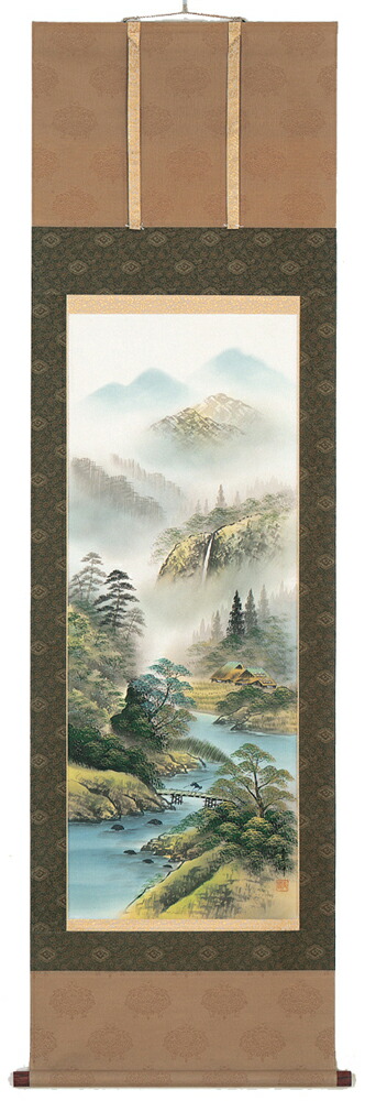掛け軸／掛軸　彩色山水（林青峰）<br>【送料無料】【代引き手数料無料】
