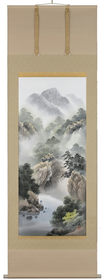 掛け軸／掛軸　彩色山水（西脇　紫光）<br>【送料無料】【代引き手数料無料】