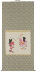 掛け軸／掛軸 羽根つき（奥田吟水） 【送料無料】【代引き手数料無料】