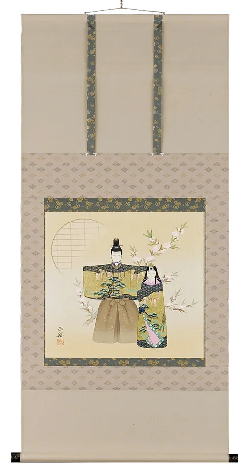 掛け軸／掛軸 立雛（本金箔押）（円窓）（藤吉正勝） 【送料無料】【代引き手数料無料】