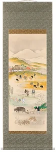 掛け軸／掛軸 勤農耕作図（藤吉正勝） 【送料無料】【代引き手数料無料】