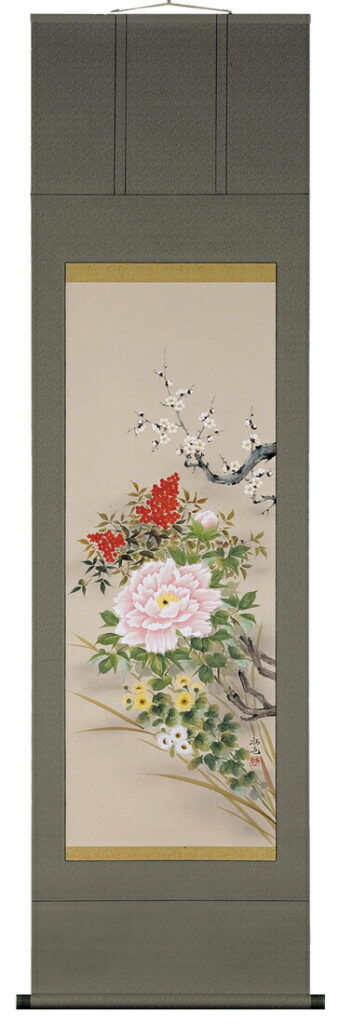 掛け軸／掛軸 四季草花（奥田吟水） 【送料無料】【代引き手数料無料】