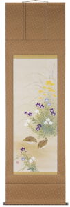 掛け軸／掛軸　秋草に鶉（出口華凰）<br>【送料無料】【代引き手数料無料】