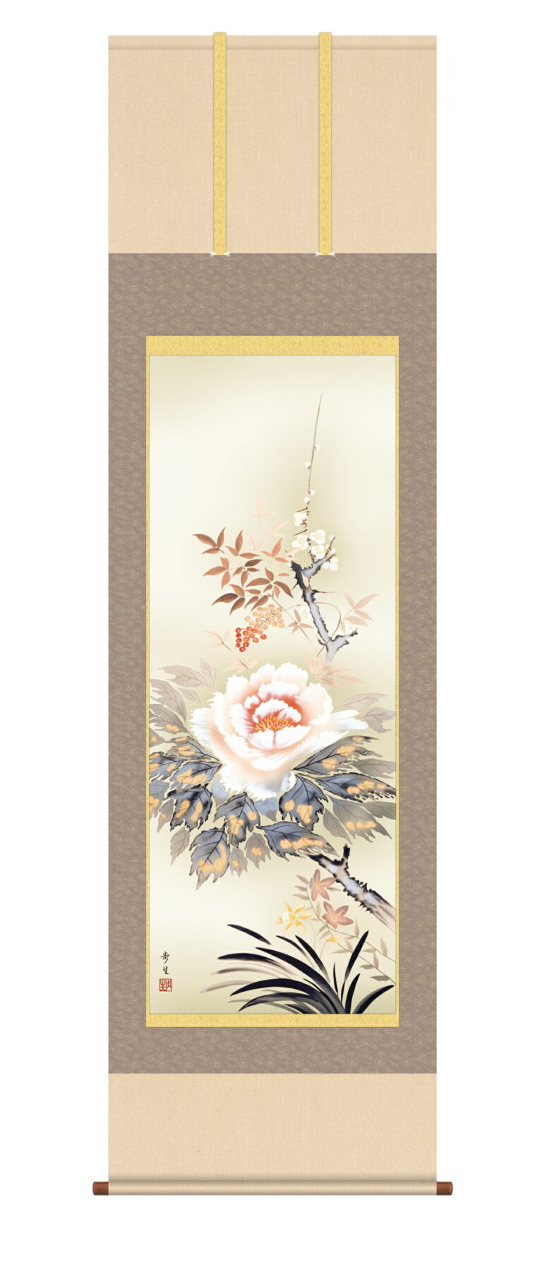 掛け軸／掛軸／かけじく【花鳥画】 四季花（北山歩生） 送料無料 代引き手数料無料